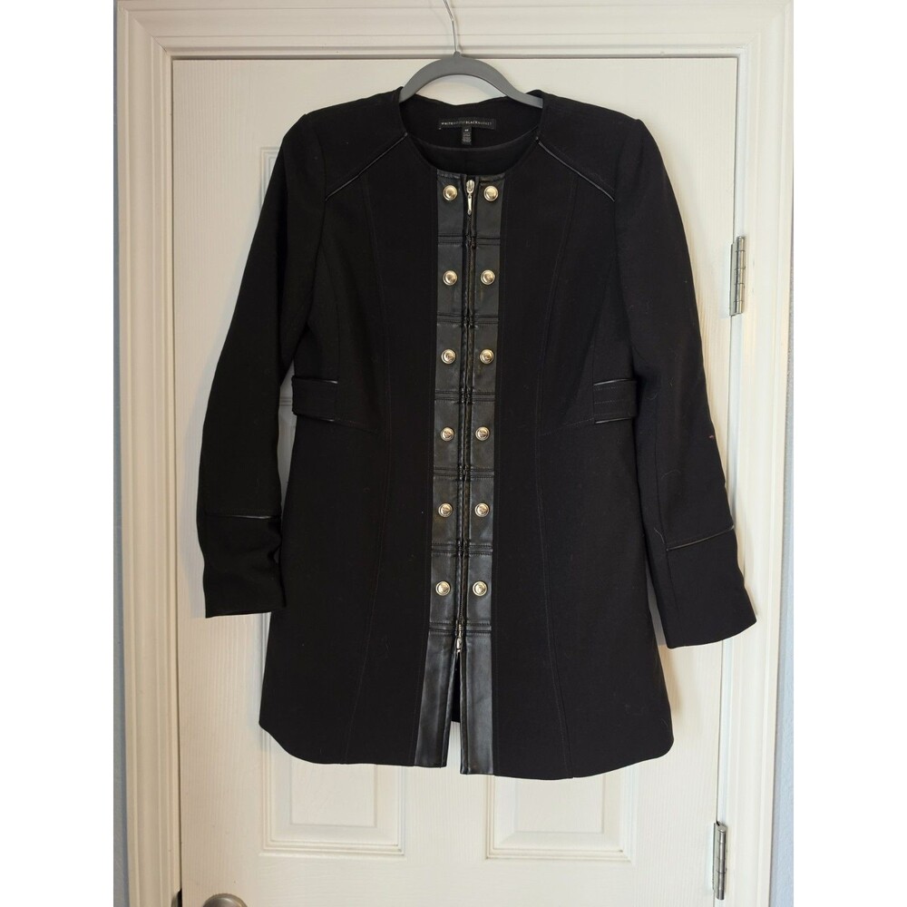 WHITE HOUSE BLACK MARKET MILITARY TOPPER JACKET MEDIUM STRUCTURED FAUX LEATHER